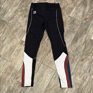 Black and White Leggings with Multicolor Stripes